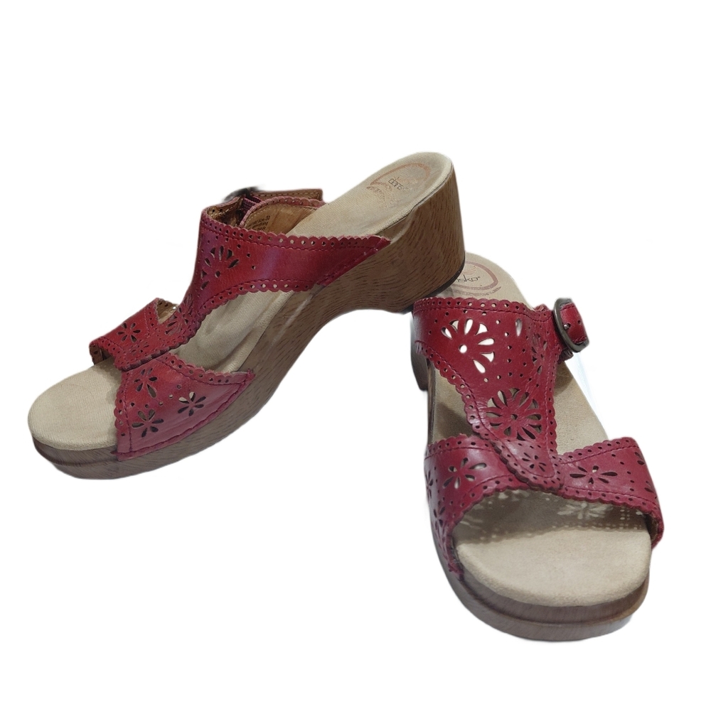 Dansko Red Leather Wedge Sandals
